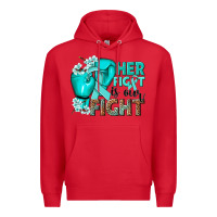 Red Her fight is our fight Ovarian Cancer teal ribbon Premium Hoodie - NancyCooperArtShop