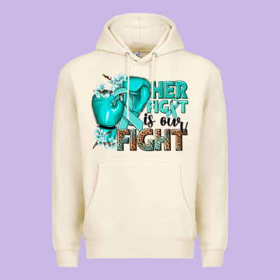 Her Fight Is Our Fight Ovarian Cancer Teal Ribbon Premium Hoodie Designed By Nancycooperartshop