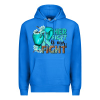 True Royal Her fight is our fight Ovarian Cancer teal ribbon Premium Hoodie - NancyCooperArtShop