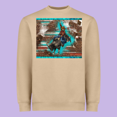 Western Rodeo Bullfighter Serape Leopards Turquoise's Gliterrs Heavyweight Sweatshirt Designed By Barkaloodesign