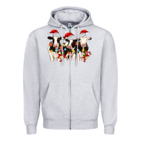 Heather Grey christmas three cows Zipper Hoodie - MaliasSmallBusiness