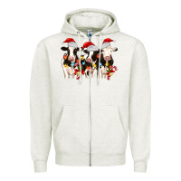 Oatmeal Heather christmas three cows Zipper Hoodie - MaliasSmallBusiness