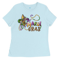 Baby Blue mardi gras fleur de lis and beads Ladies Tee - RanaPortraitStore
