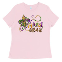 Bubblegum Pink mardi gras fleur de lis and beads Ladies Tee - RanaPortraitStore