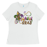 White mardi gras fleur de lis and beads Ladies Tee - RanaPortraitStore