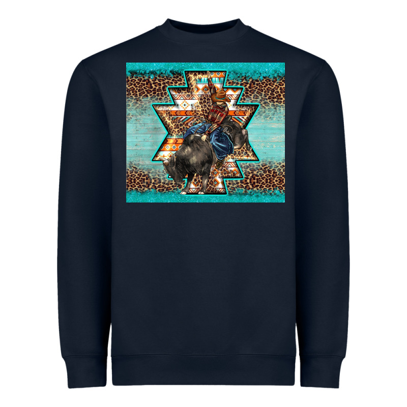 Western Rodeo Bullfighter Aztec Leopard Turquoise Heavyweight Sweatshirt by BarkalooDesign | Teevron