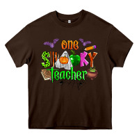 Chocolate Brown one spooky teacher Heavy Core Tee - Zillion Design Studio