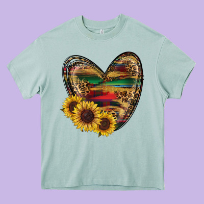 Western Sunflowers Heart Heavy Core Tee Designed By Ranaportraitstore