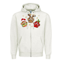 Oatmeal Heather christmas paws Zipper Hoodie - MaliasSmallBusiness