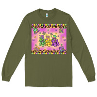 Army Green mardi gras bead dogs Long Sleeve Tee - MaliasSmallBusiness