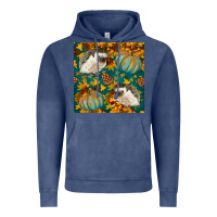Vintage Denim hedgehog and pumpkins seamless pattern Vintage Hoodie - BundleAndBundleShop