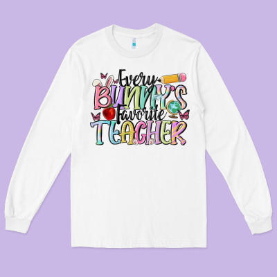 Every Bunnys Favorite Teacher Long Sleeve Tee Designed By Maliassmallbusiness