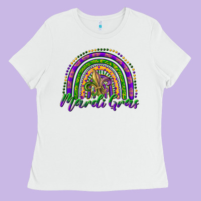 Mardi Gras Rainbow And Fleur De Lis Ladies Tee Designed By Ranaportraitstore