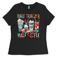 Black half teacher half coffee Ladies Tee - texasbilliewilder