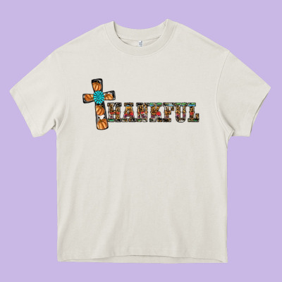 Thankful Pumpkin Cross Heavy Core Tee Designed By Ranaportraitstore