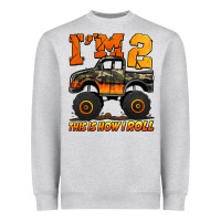 Heather Grey i'm two this is how i roll monster truck birthday Heavyweight Sweatshirt - Jasminsmagicworld