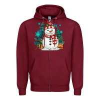 Burgundy christmas snowman Zipper Hoodie - MaliasSmallBusiness