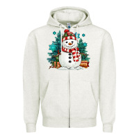 Oatmeal Heather christmas snowman Zipper Hoodie - MaliasSmallBusiness