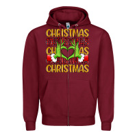 Burgundy christmas grinch heart hands Zipper Hoodie - MaliasSmallBusiness