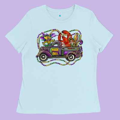 Mardi Gras Truck With Mask Fleur De Lis And Crawfish Ladies Tee Designed By Ranaportraitstore