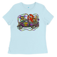 Baby Blue mardi gras truck with mask fleur de lis and crawfish Ladies Tee - RanaPortraitStore