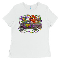 White mardi gras truck with mask fleur de lis and crawfish Ladies Tee - RanaPortraitStore