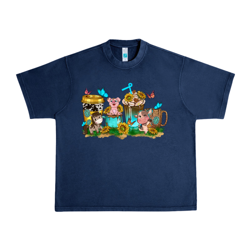 Farm Cute Animals With Sunflower Coffee Cups Urban Heavy Tee by NancyCooperArtShop | Teevron