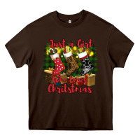 Chocolate Brown just a girl who loves christmas Heavy Core Tee - RanaPortraitStore