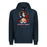 Navy Puerto Rico messy bun Premium Hoodie - NancyCooperArtShop