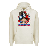 Oatmeal Heather Puerto Rico messy bun Premium Hoodie - NancyCooperArtShop