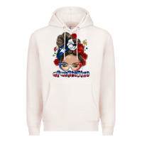 Pale Pink Puerto Rico messy bun Premium Hoodie - NancyCooperArtShop