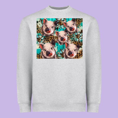 Western Cowhide Sunflower Baby Pig Heavyweight Sweatshirt Designed By Barkaloodesign