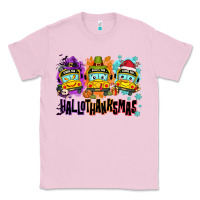 Bubblegum Pink Happy Hallothanksmas school bus Classic Tee - NancyCooperArtShop