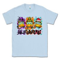 Dusty Blue Happy Hallothanksmas school bus Classic Tee - NancyCooperArtShop