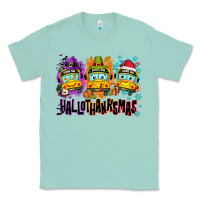 Seafoam Happy Hallothanksmas school bus Classic Tee - NancyCooperArtShop