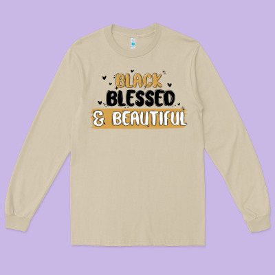 Black Blessed & Beautiful Long Sleeve Tee Designed By Maliassmallbusiness