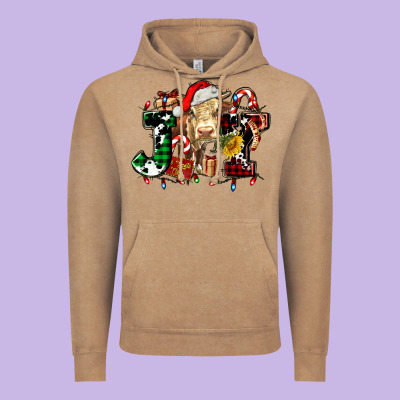 Joy And Cow Christmas Candies And Letters Vintage Hoodie Designed By Adodesignshop