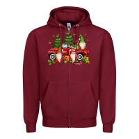 Burgundy christmas gnomes truck Zipper Hoodie - MaliasSmallBusiness