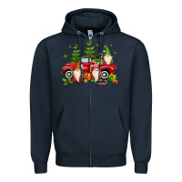 Navy christmas gnomes truck Zipper Hoodie - MaliasSmallBusiness