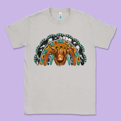 Turquoise Cowhide Sunflower Headband Highland Cow Classic Tee Designed By Jasminsmagicworld