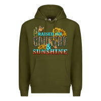 Army Green Raised on Country and Sunshine Premium Hoodie - texasbilliewilder