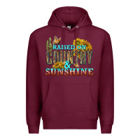 Burgundy Raised on Country and Sunshine Premium Hoodie - texasbilliewilder