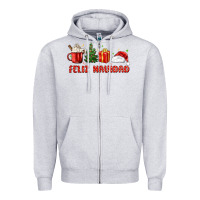 Heather Grey feliz navidad Zipper Hoodie - MaliasSmallBusiness