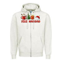 Oatmeal Heather feliz navidad Zipper Hoodie - MaliasSmallBusiness