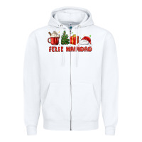 White feliz navidad Zipper Hoodie - MaliasSmallBusiness