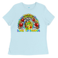 Baby Blue hello back to school rainbow Ladies Tee - texasbilliewilder