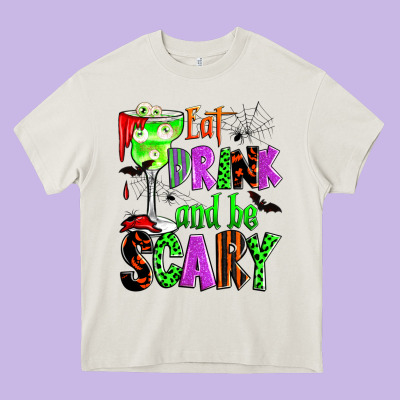 Eat Drink And Be Scary Heavy Core Tee Designed By Zillion Design Studio