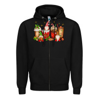 Black Christmas gnomes coffee cups Zipper Hoodie - MaliasSmallBusiness