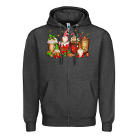 Charcoal Heather Christmas gnomes coffee cups Zipper Hoodie - MaliasSmallBusiness
