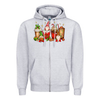 Heather Grey Christmas gnomes coffee cups Zipper Hoodie - MaliasSmallBusiness